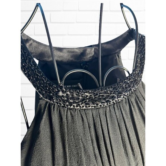 Jones New York Dress Women's Sz 8 Black Formal Midi Beaded 100% Silk Halter - Picture 2 of 8